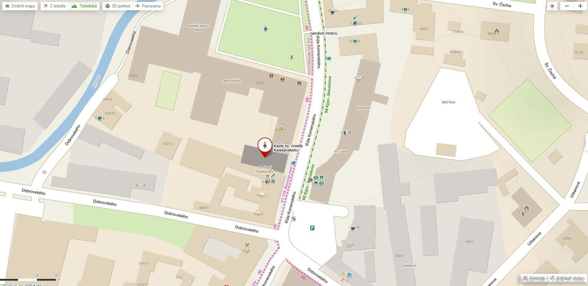 Kyjov - kaple sv. Josefa Kasalanského - mapa