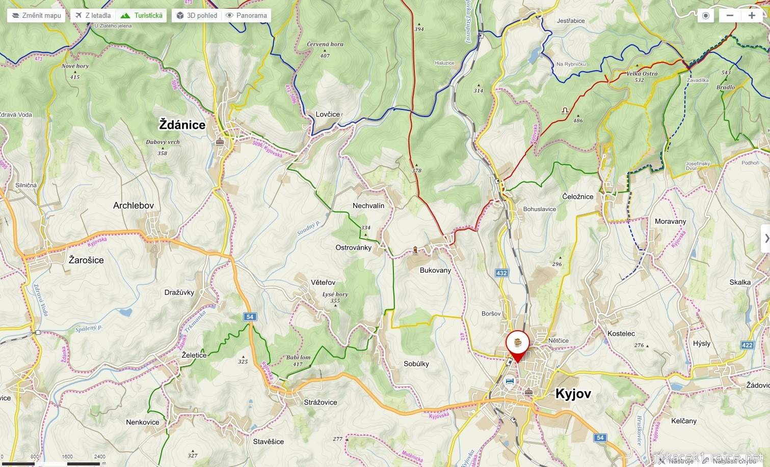 Mapa našeho výletu Kyjov a Ždánice