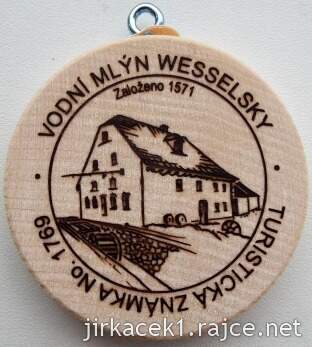 Turistická známka 1769 vodní mlýn Wesselsky