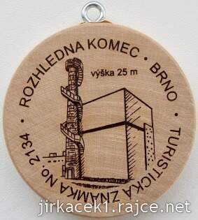 Turistická známka 2134 rozhledna Komec Brno